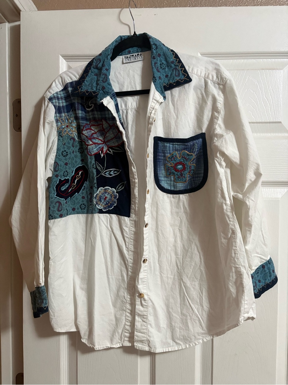 Vintage Tanzara International button up blouse top patchwork embroidered